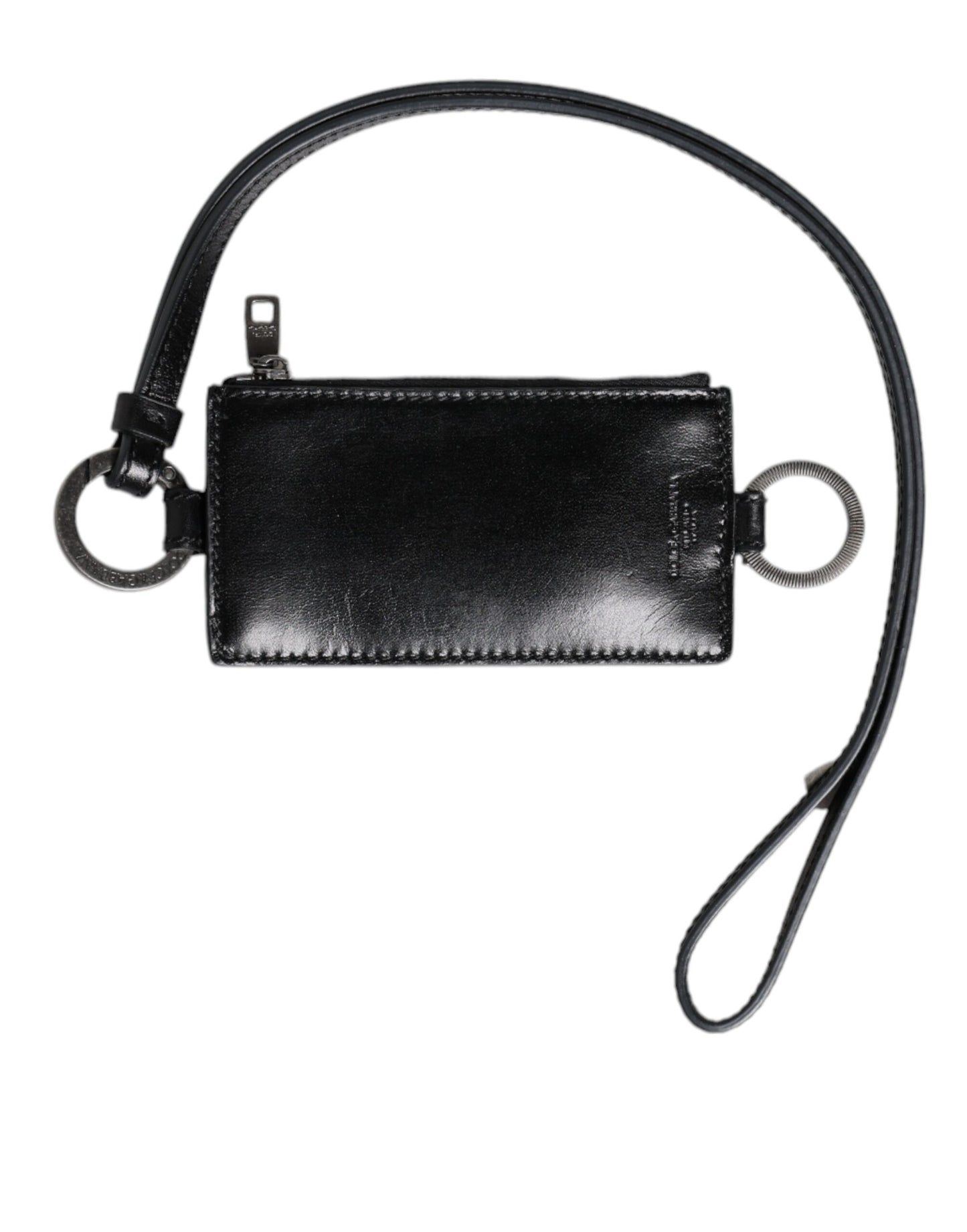 Cartera porta tarjetas con cordón y logotipo en relieve de cuero negro