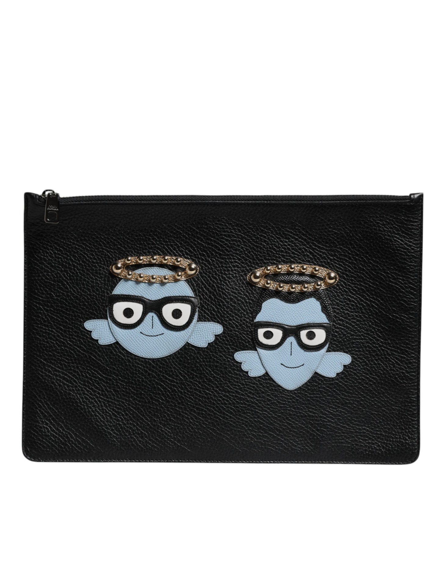 Bolso de mano con cremallera de cuero negro #DGFAMILY para hombre