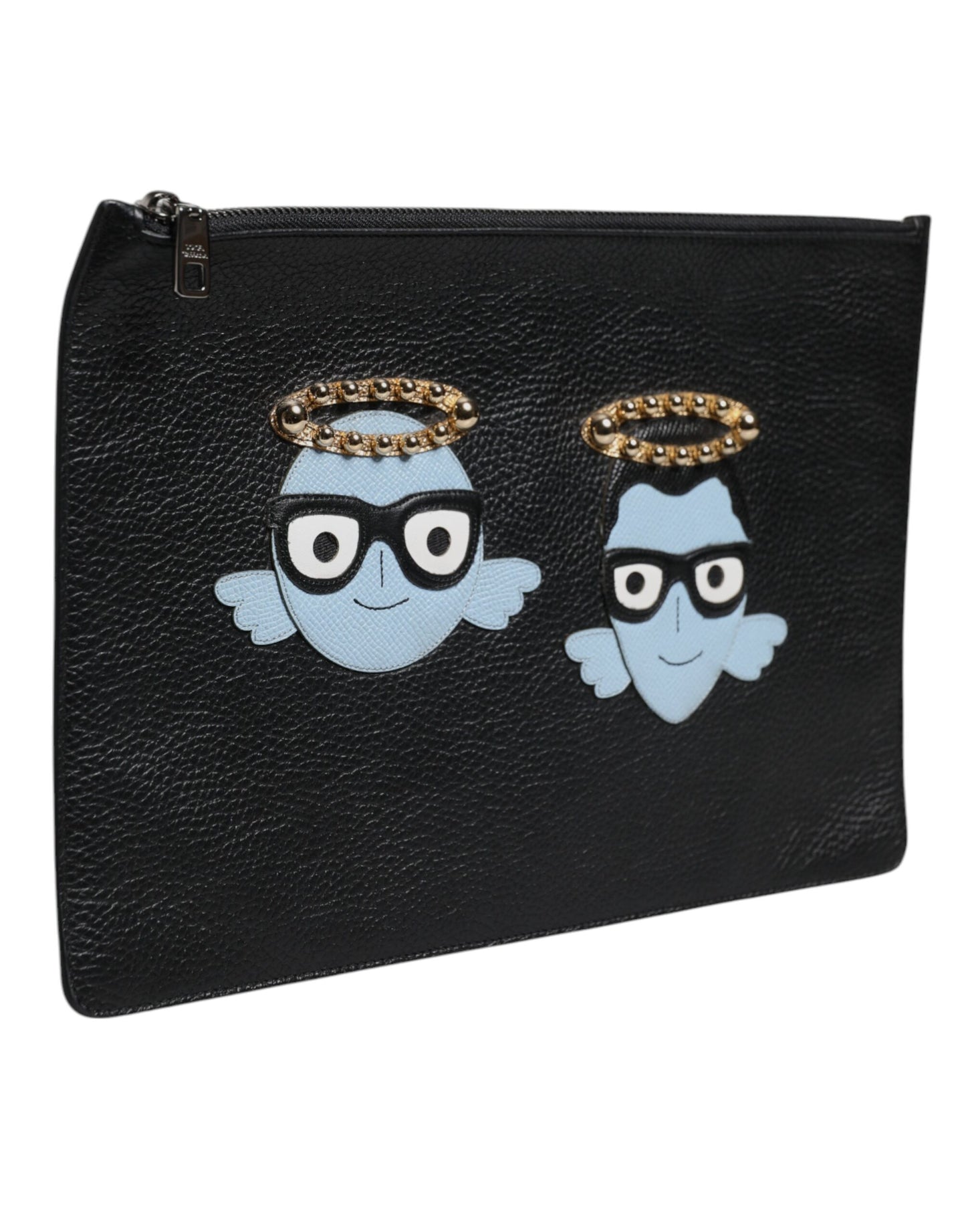 Bolso de mano con cremallera de cuero negro #DGFAMILY para hombre