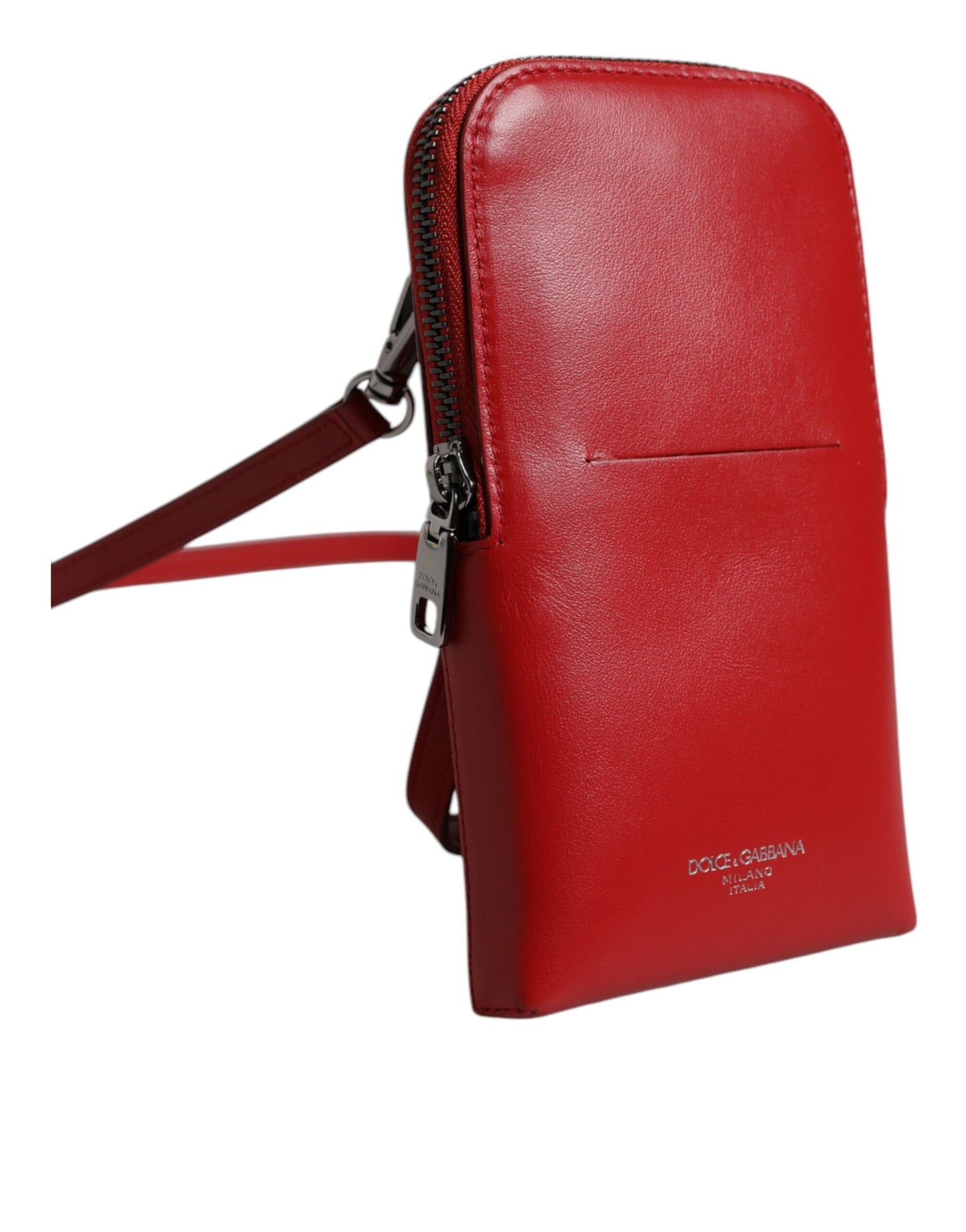 Bolso bandolera de cuero rojo con correa para el cuello para teléfono