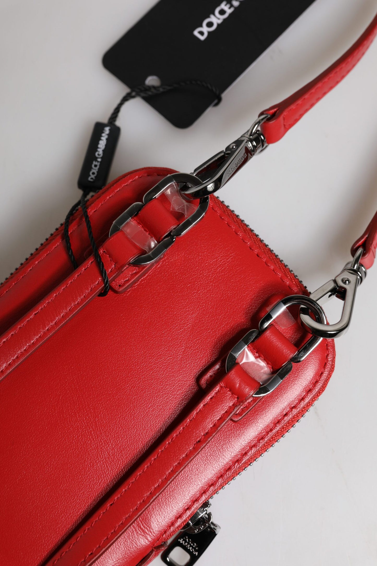 Bolso bandolera de cuero rojo con correa para el cuello para teléfono