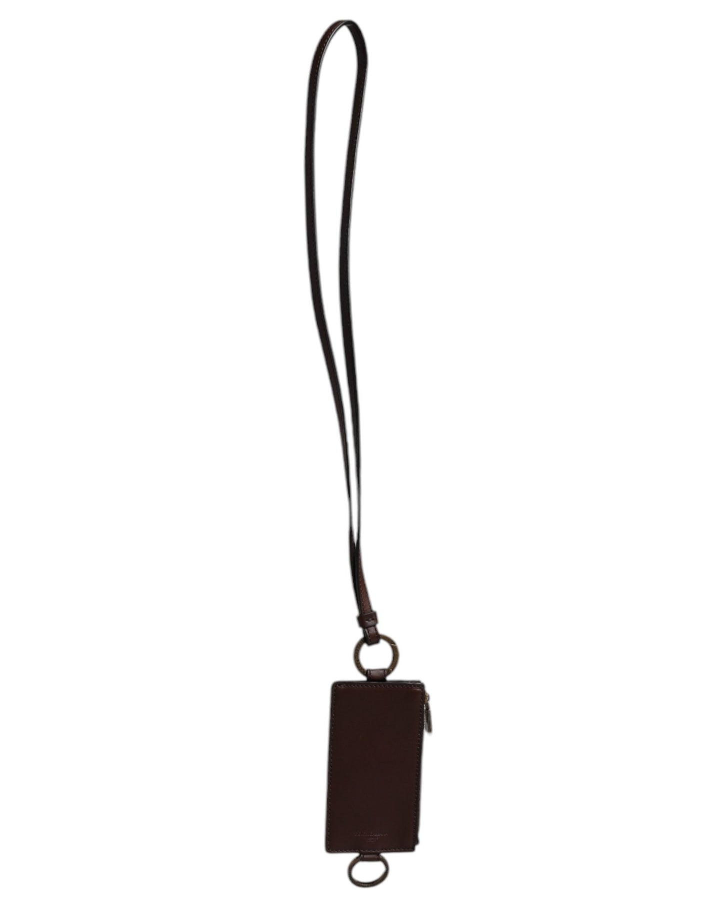 Cartera porta tarjetas con logotipo y cordón de piel de becerro marrón