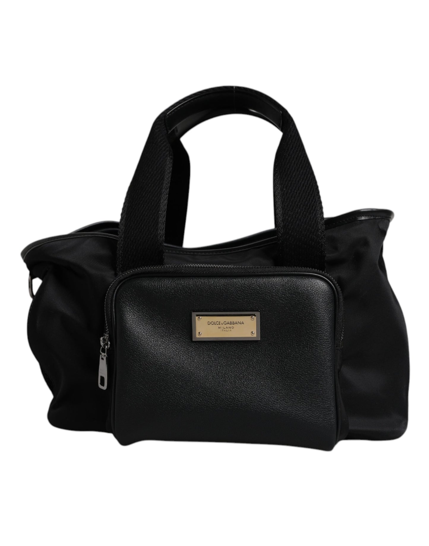 Bolsa para transportar mascotas con placa y logotipo en correa de hombro negra