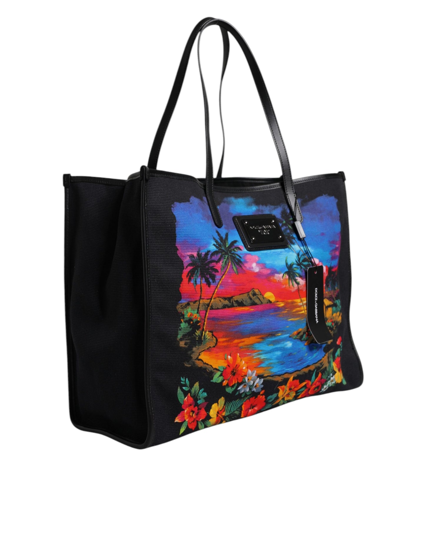 Bolsa de compras con asa superior y estampado gráfico multicolor
