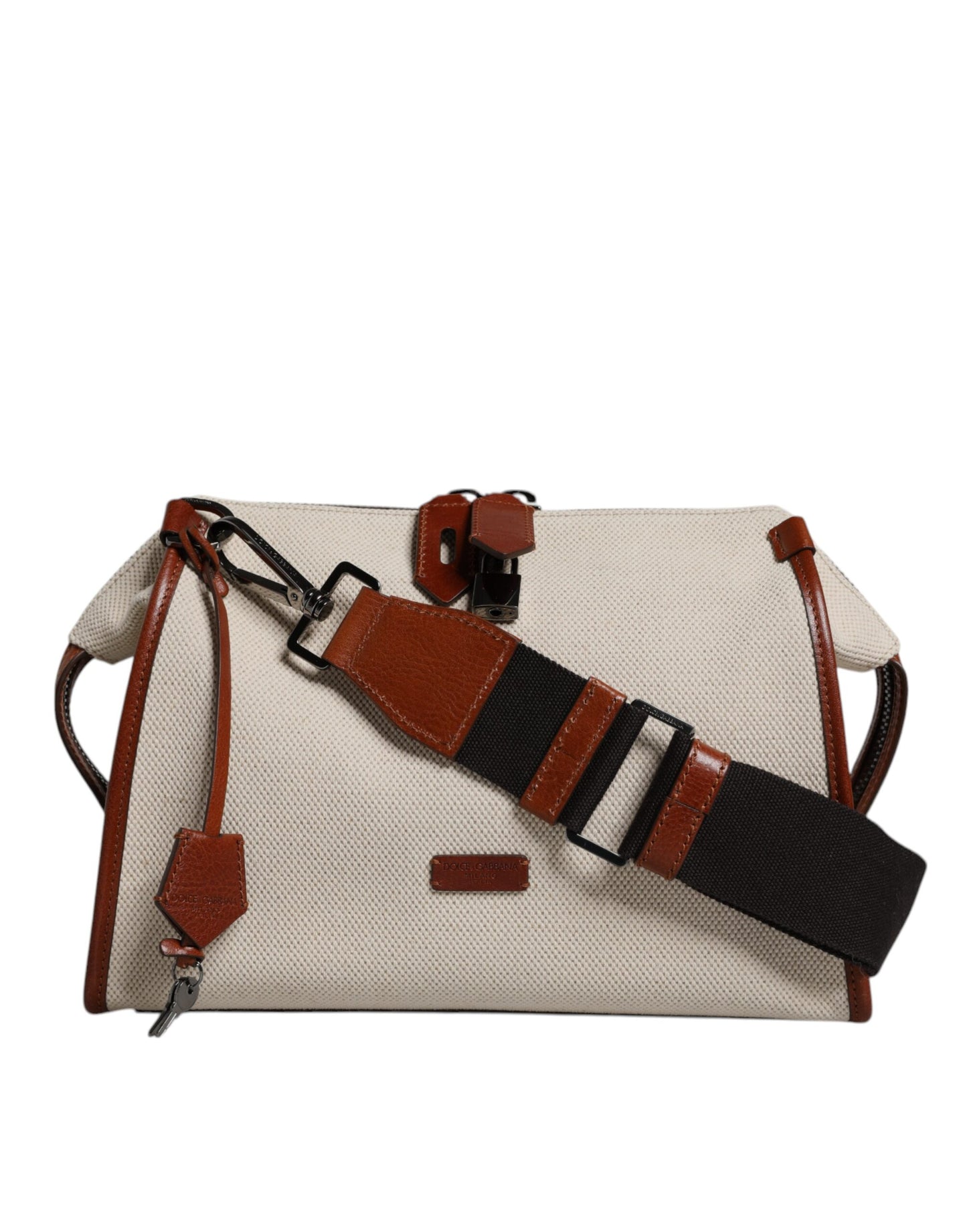 Bolso de hombro tipo bandolera de piel de algodón marrón beige