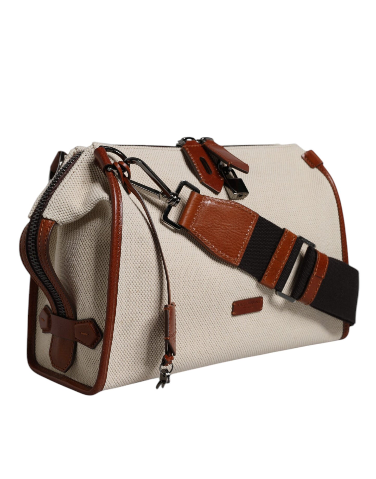 Bolso de hombro tipo bandolera de piel de algodón marrón beige