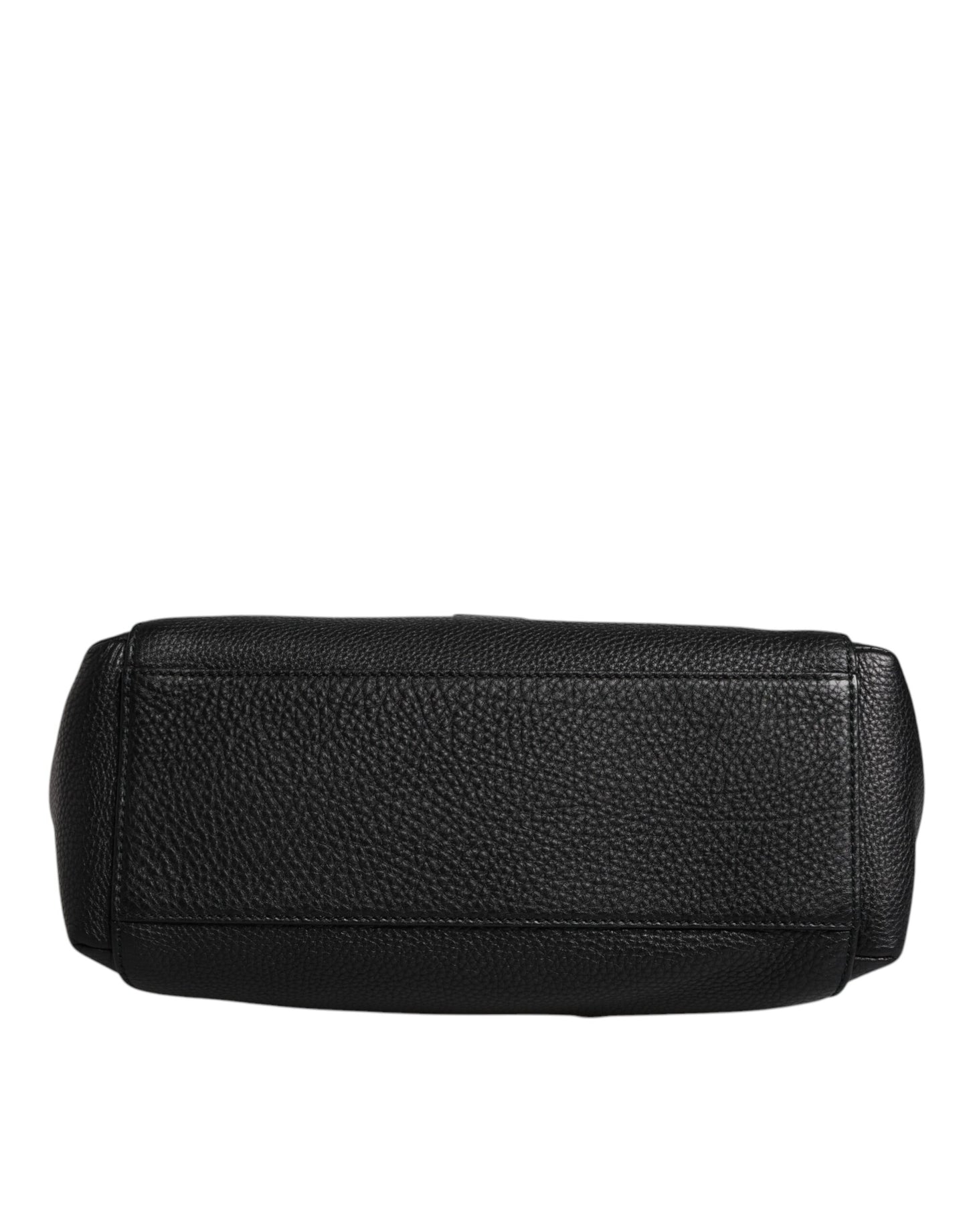 Bolso bandolera de cuero negro con placa del logotipo