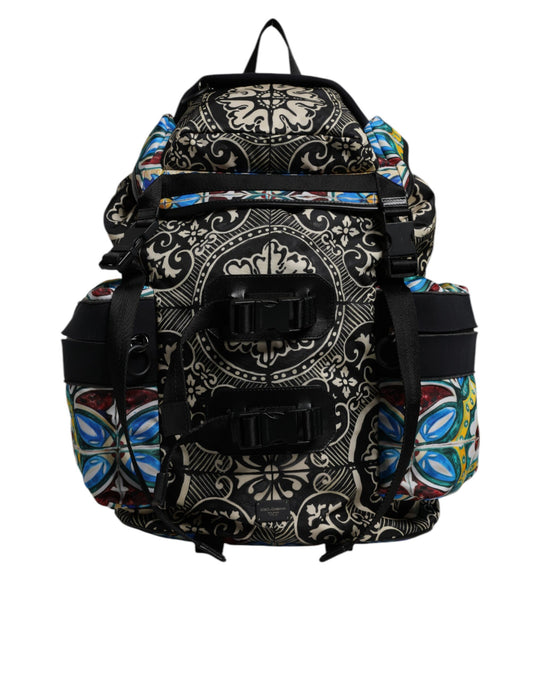 Mochila de nailon con estampado de mayólica multicolor