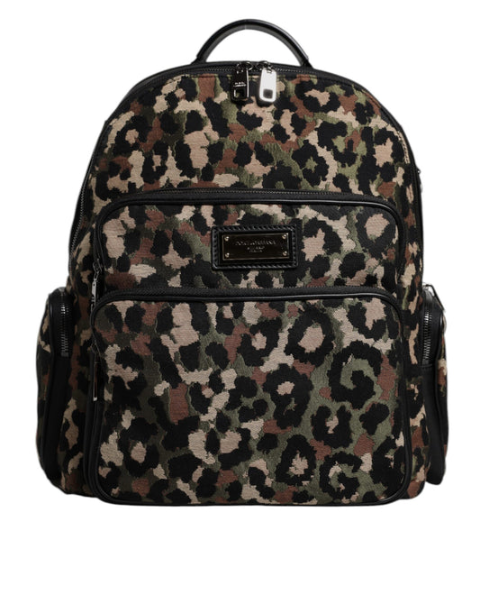 Mochila para hombre con placa del logotipo de DG y estampado de leopardo multicolor