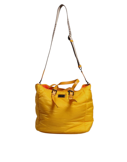 Bolso bandolera de nailon con placa del logotipo en color amarillo y naranja