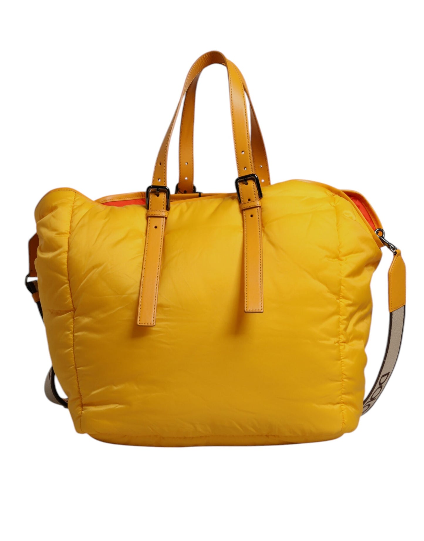 Bolso bandolera de nailon con placa del logotipo en color amarillo y naranja