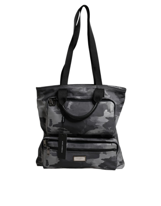 Bolso tote de algodón con múltiples compartimentos y estampado de camuflaje gris