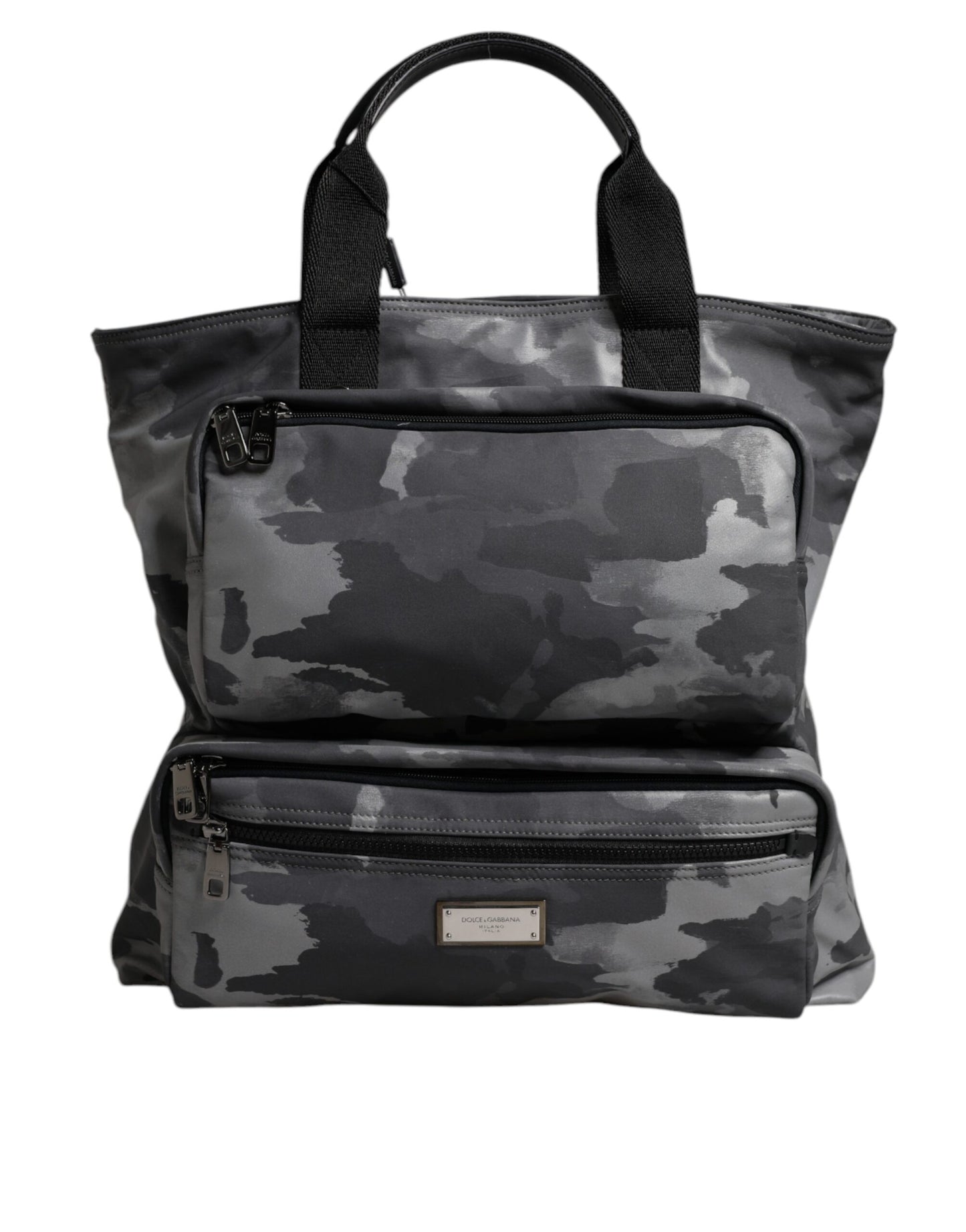 Bolso tote de algodón con múltiples compartimentos y estampado de camuflaje gris