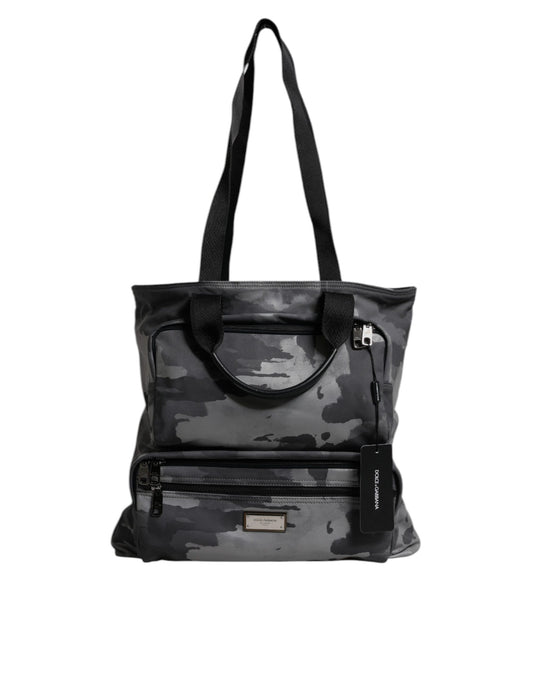 Bolso tote de algodón con múltiples compartimentos y estampado de camuflaje gris