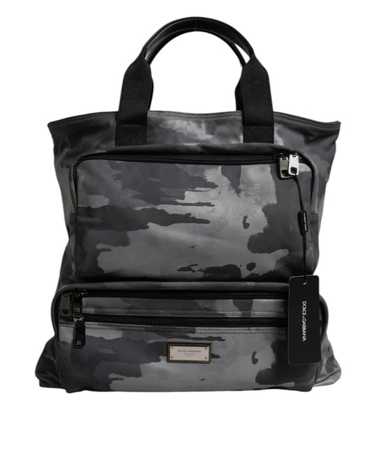 Bolso tote de algodón con múltiples compartimentos y estampado de camuflaje gris