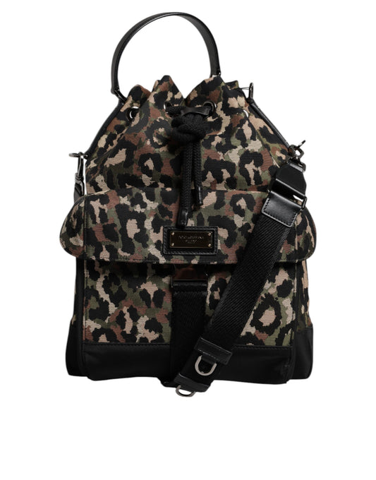Bolso bandolera tipo cubo de algodón con estampado de leopardo multicolor