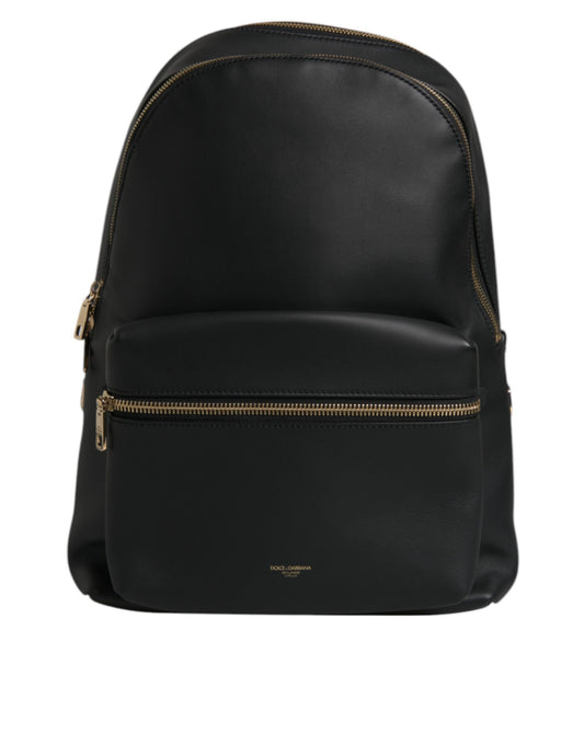 Mochila de viaje de cuero negro con estampado del logotipo de DG