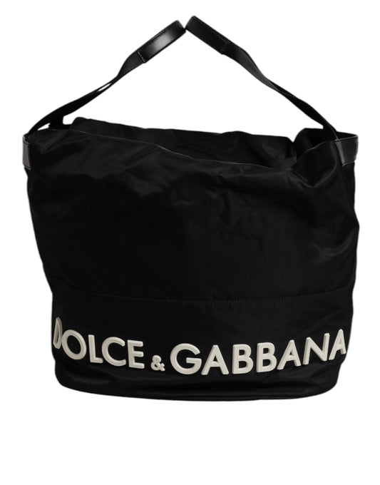 Bolso bandolera tipo cubo de nailon negro con logotipo icónico en blanco