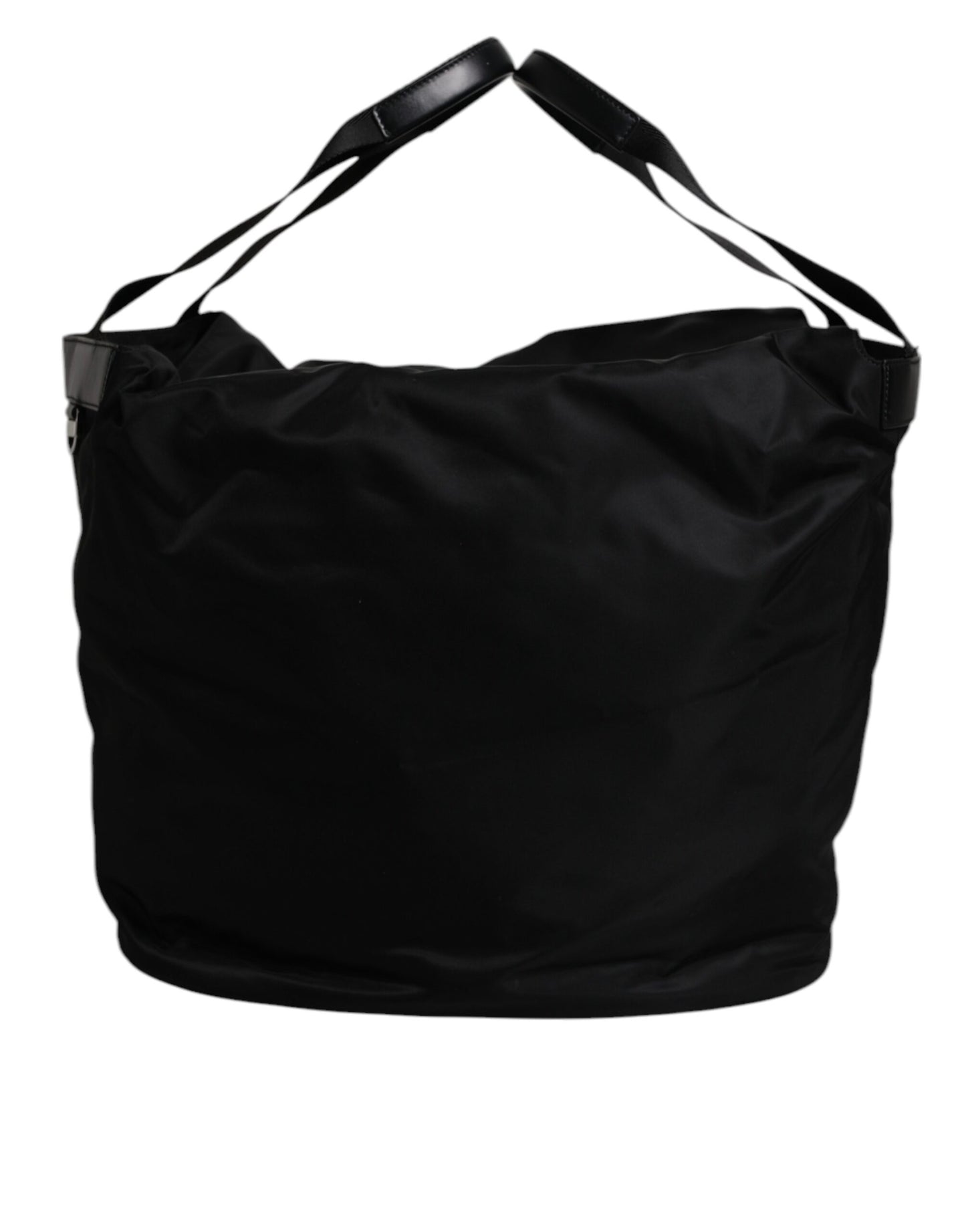 Bolso bandolera tipo cubo de nailon negro con logotipo icónico en blanco