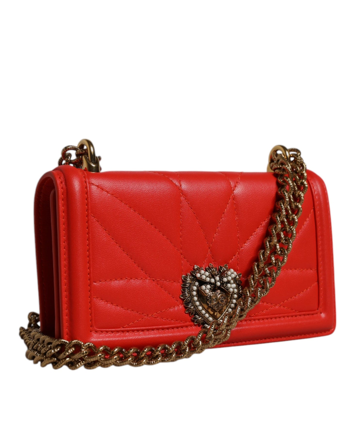 Sac bandoulière matelassé rouge Devotion avec chaîne pour téléphone