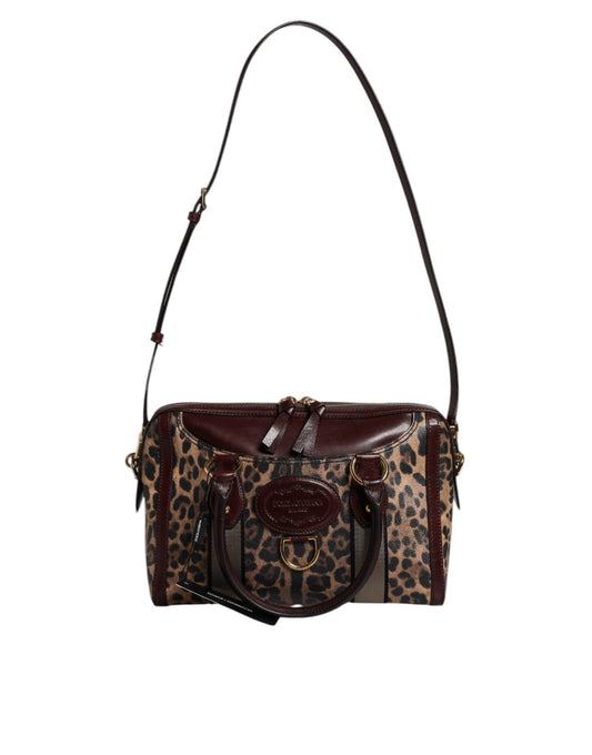 Bolso de lona con correa de hombro de piel de leopardo marrón