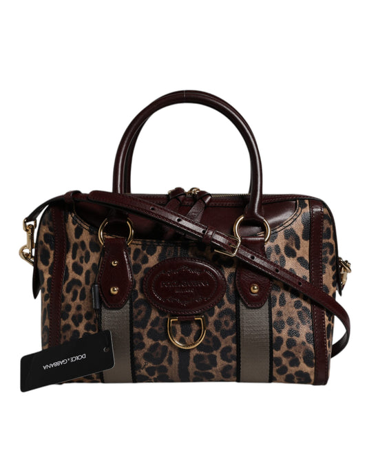 Bolso de lona con correa de hombro de piel de leopardo marrón