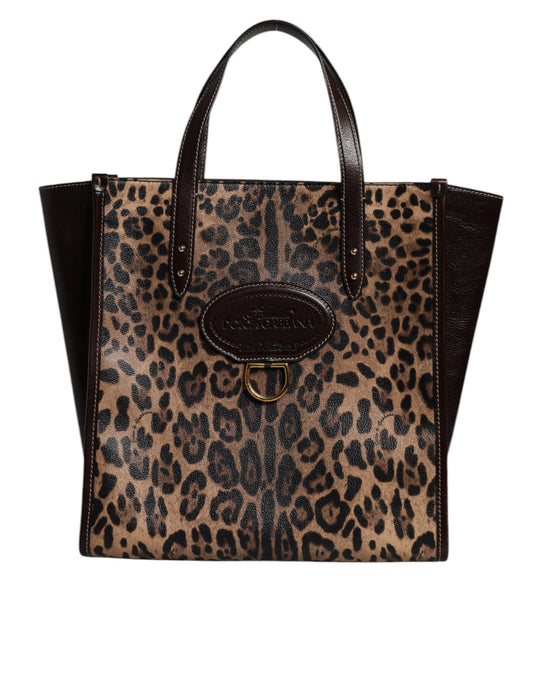Bolso tote de piel de leopardo marrón con correa para el hombro