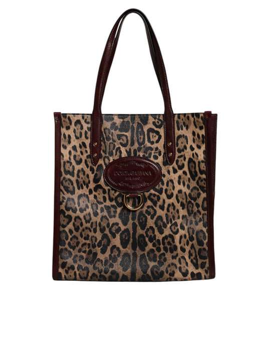 Bolso tote de piel de leopardo marrón con correa para el hombro