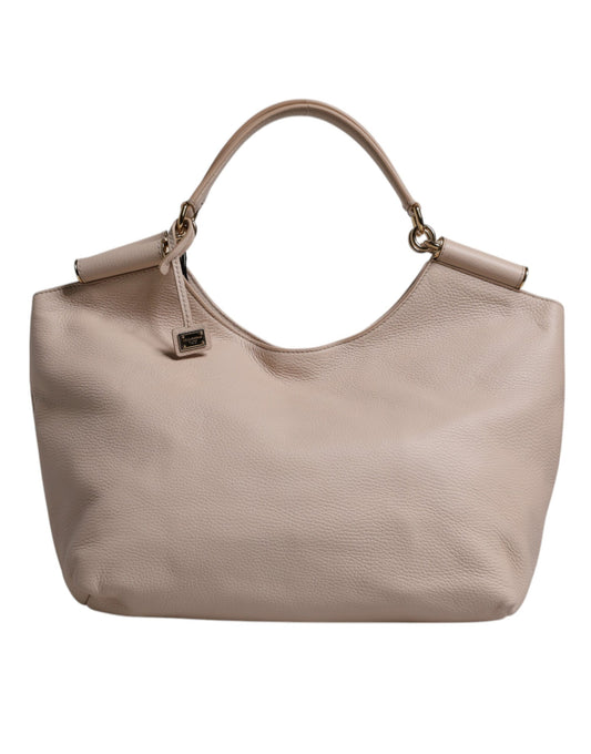 Bolso tote de piel de ciervo rosa claro con placa del logotipo y asa superior