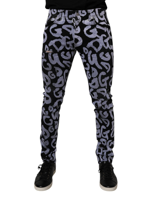 Black Logo Monogram Cotton Skinny Denim Jeans