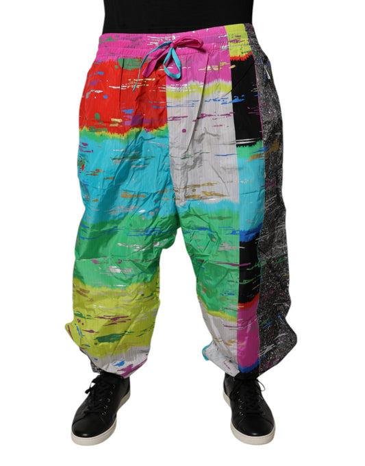Pantalon de survêtement taille moyenne à patchwork multicolore