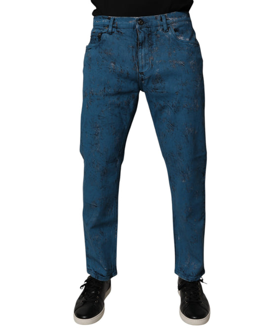 Jean skinny bleu en coton tie-dye pour homme