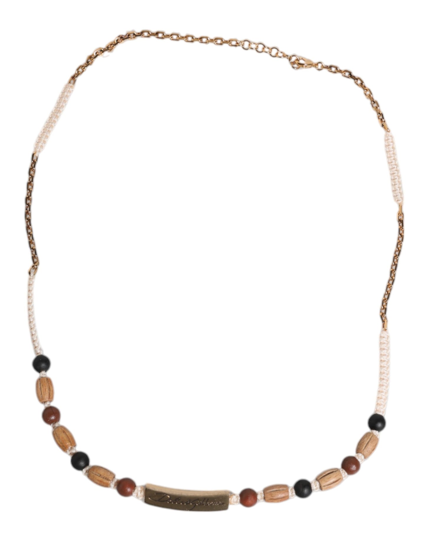 Collar con colgante de logotipo y cuentas de madera en oro negro