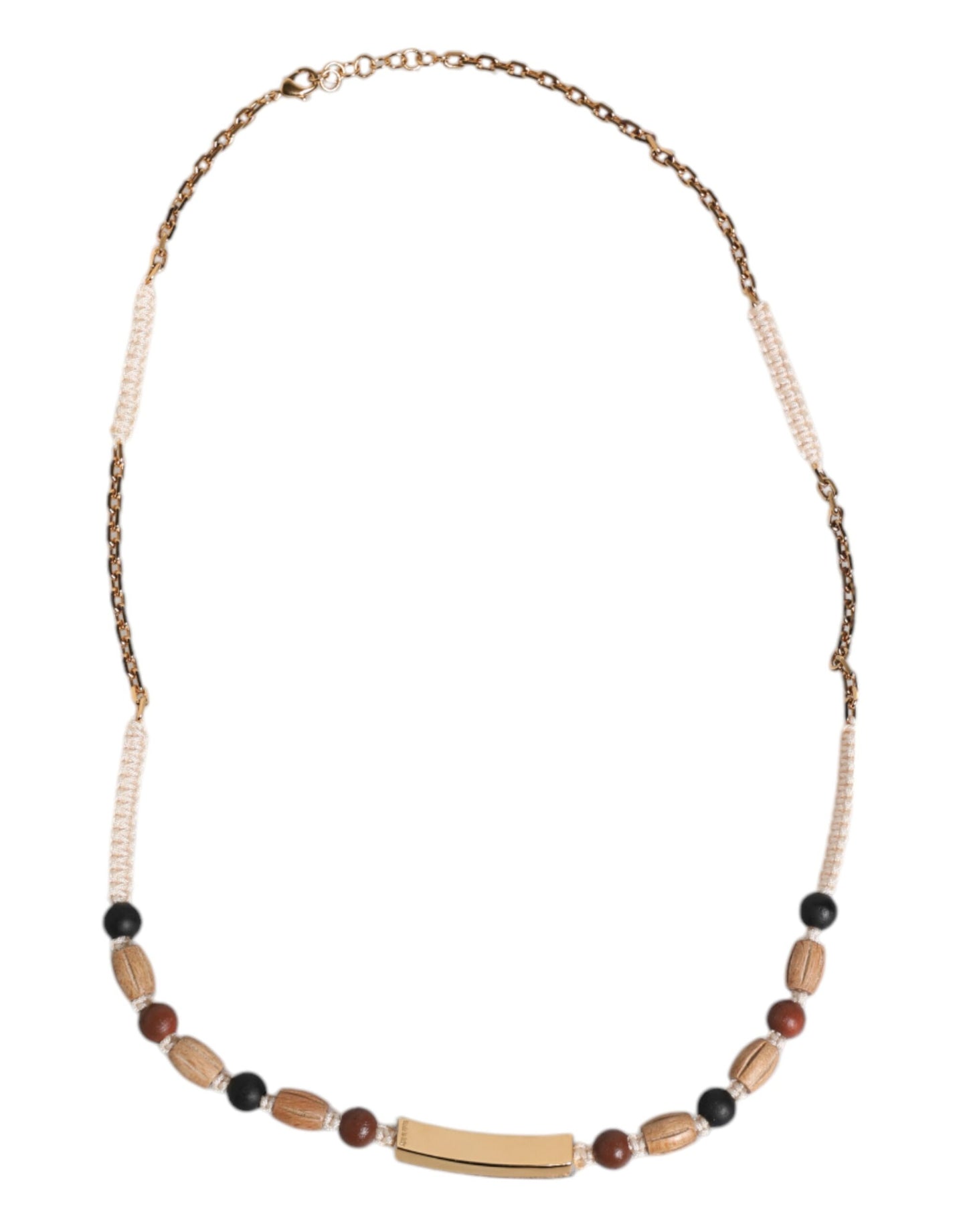 Collar con colgante de logotipo y cuentas de madera en oro negro