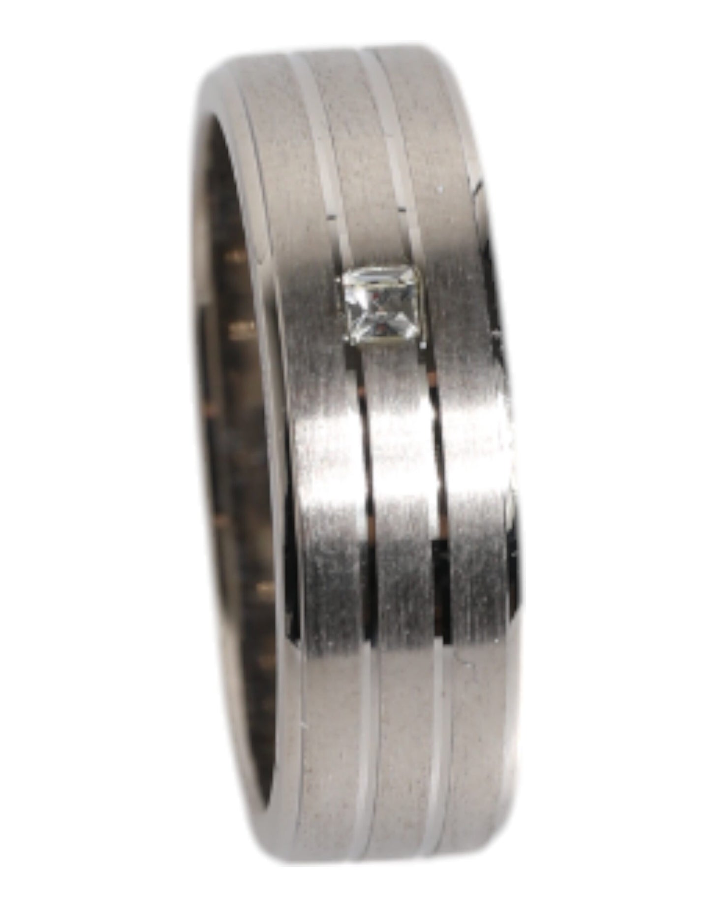 Anillo con el logotipo de DG en latón plateado y cristal transparente