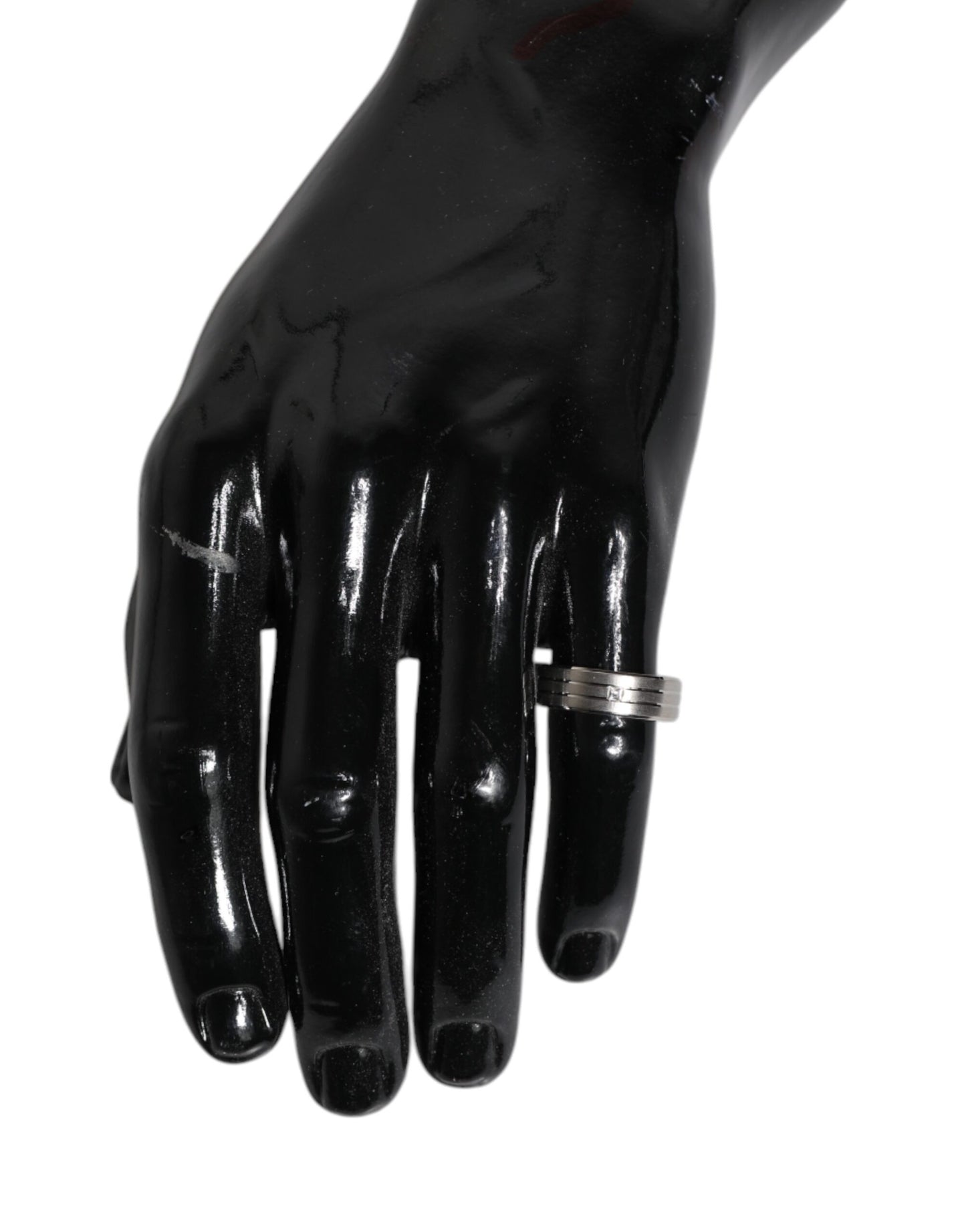 Anillo con el logotipo de DG en latón plateado y cristal transparente