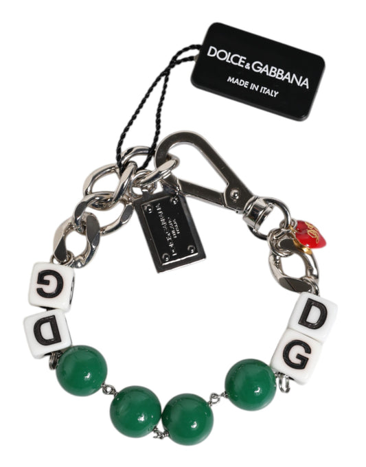 Pulsera con dije de dados de latón en tono plateado con logotipo