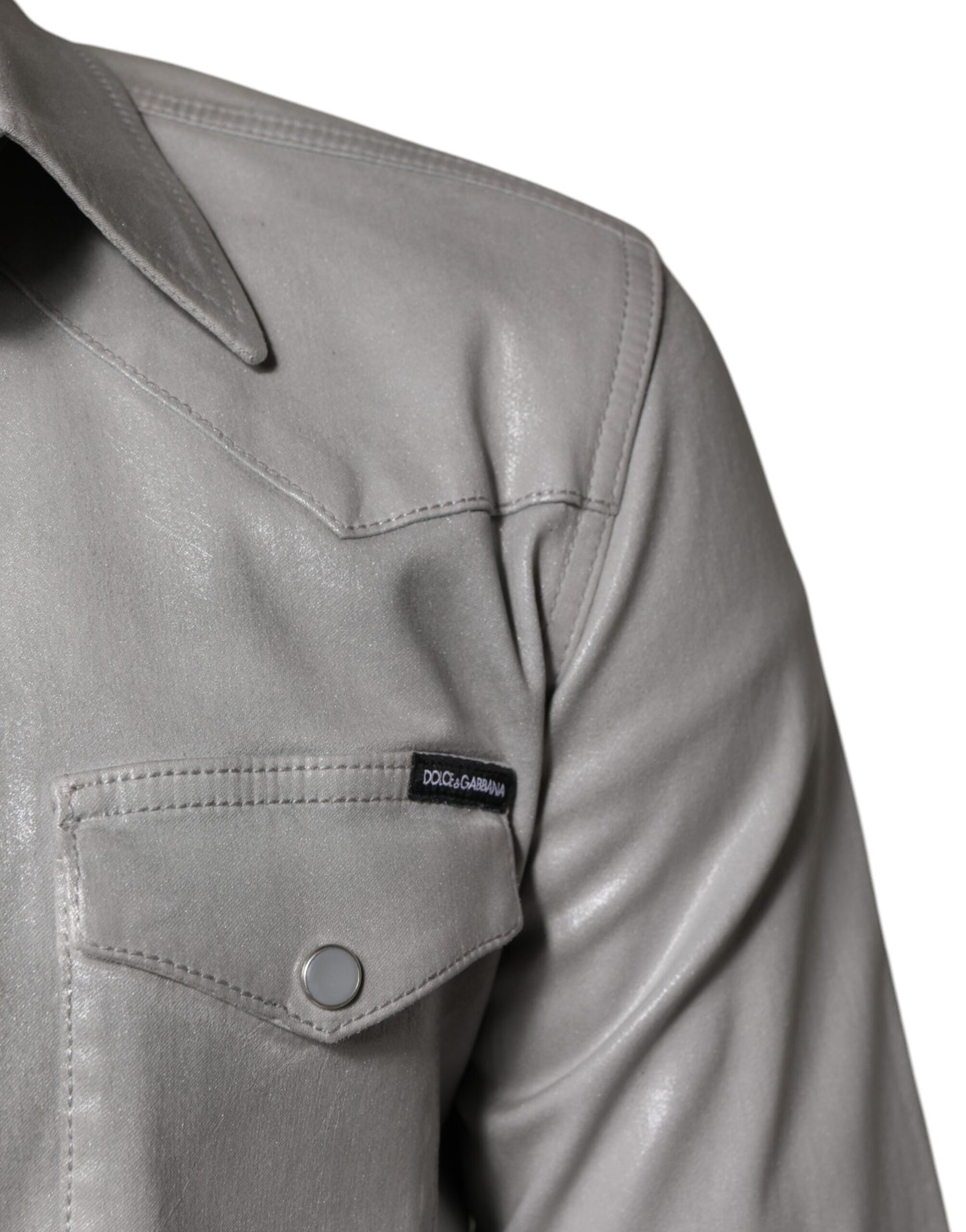 Camisa de algodón gris metalizado con botones