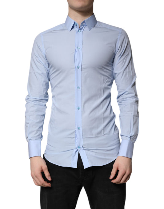 Chemise habillée en coton bleu clair doré