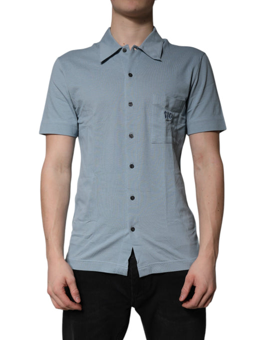 Polo décontracté boutonné en coton bleu pour homme