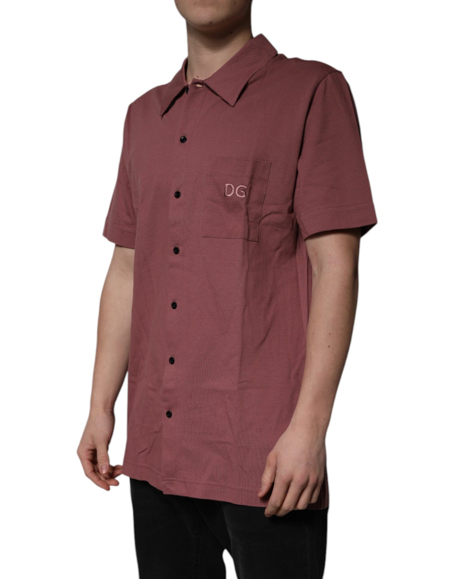 Camisa polo informal con botones rosa oscuro para hombre