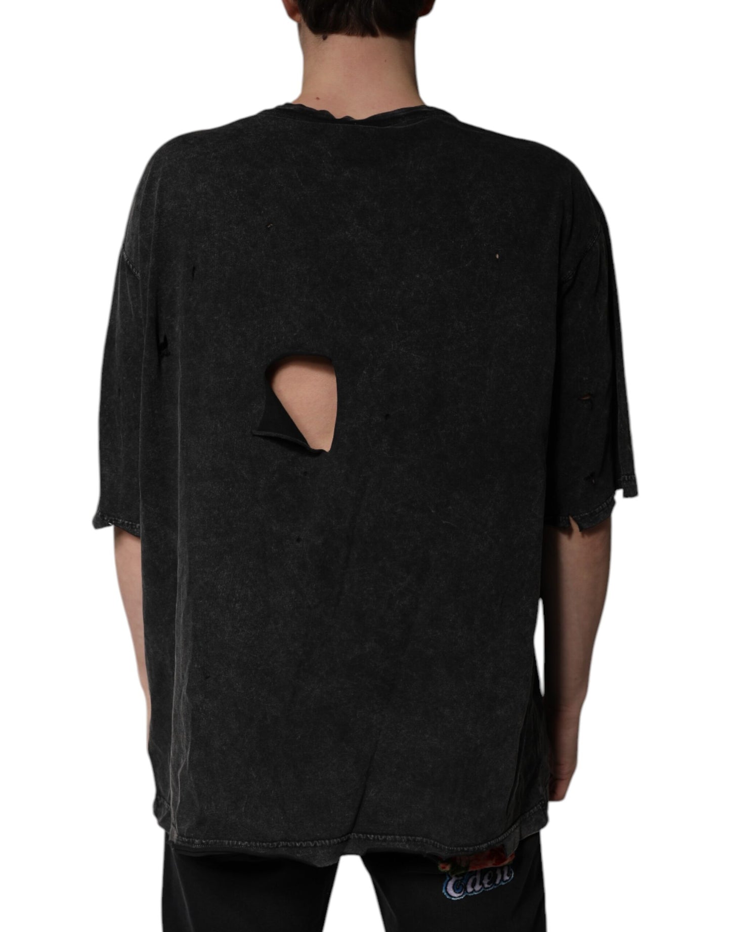 T-shirt col rond en coton noir à imprimé graphique
