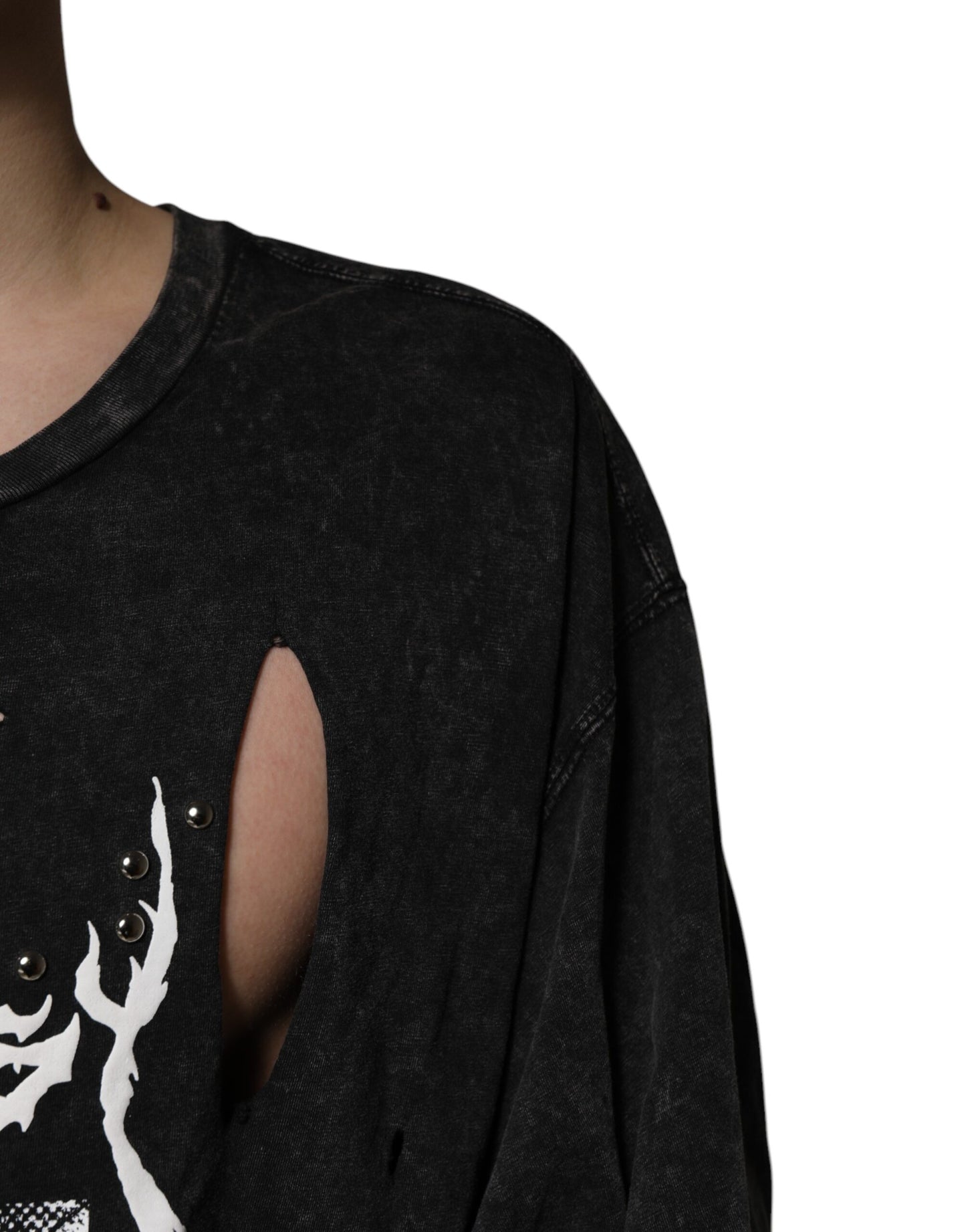 T-shirt col rond en coton noir à imprimé graphique