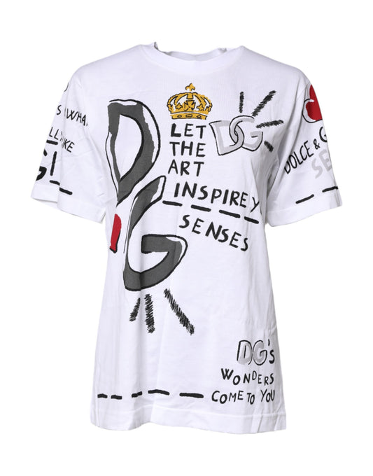 Camiseta blanca de jersey estampada de manga corta