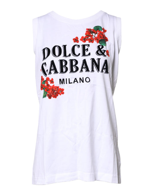 Camiseta sin mangas de algodón con estampado floral blanco