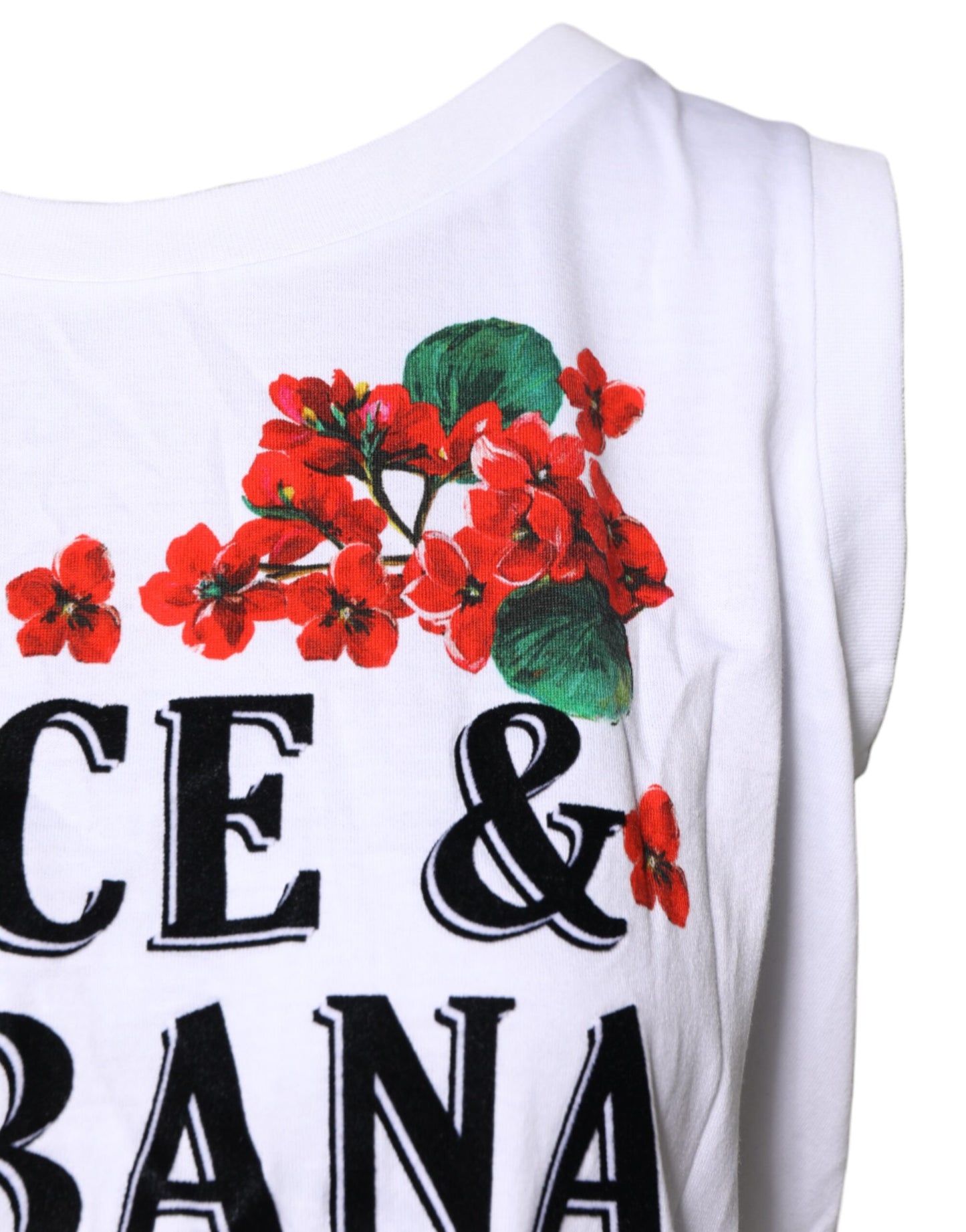 Camiseta sin mangas de algodón con estampado floral blanco