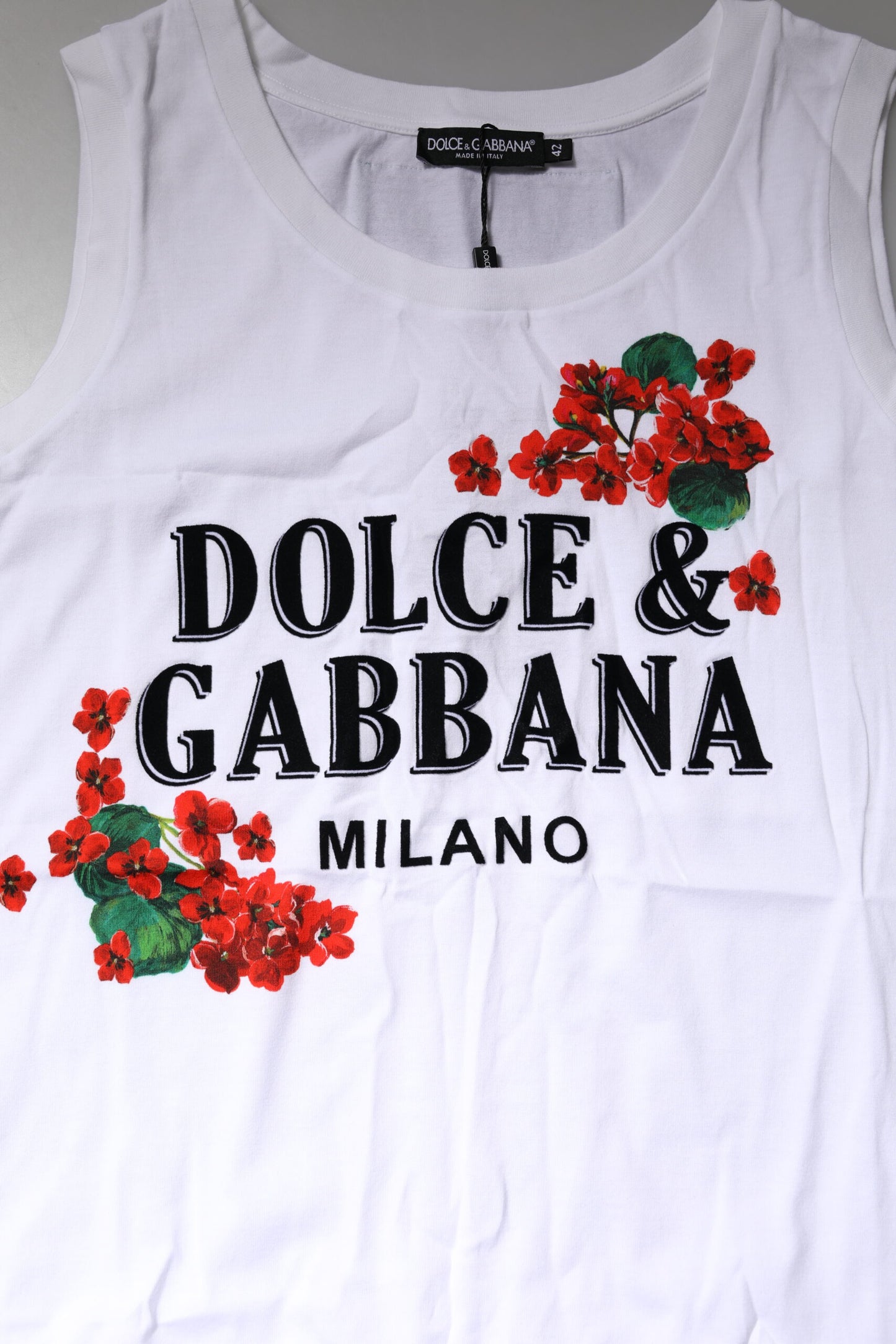 Camiseta sin mangas de algodón con estampado floral blanco