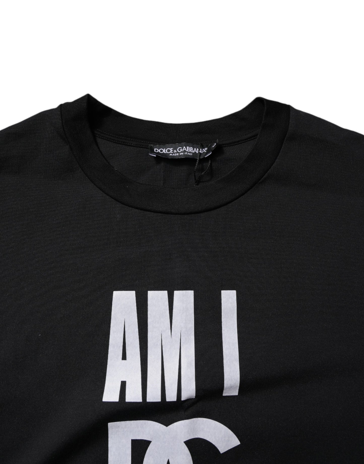 Camiseta de algodón con cuello redondo y estampado negro