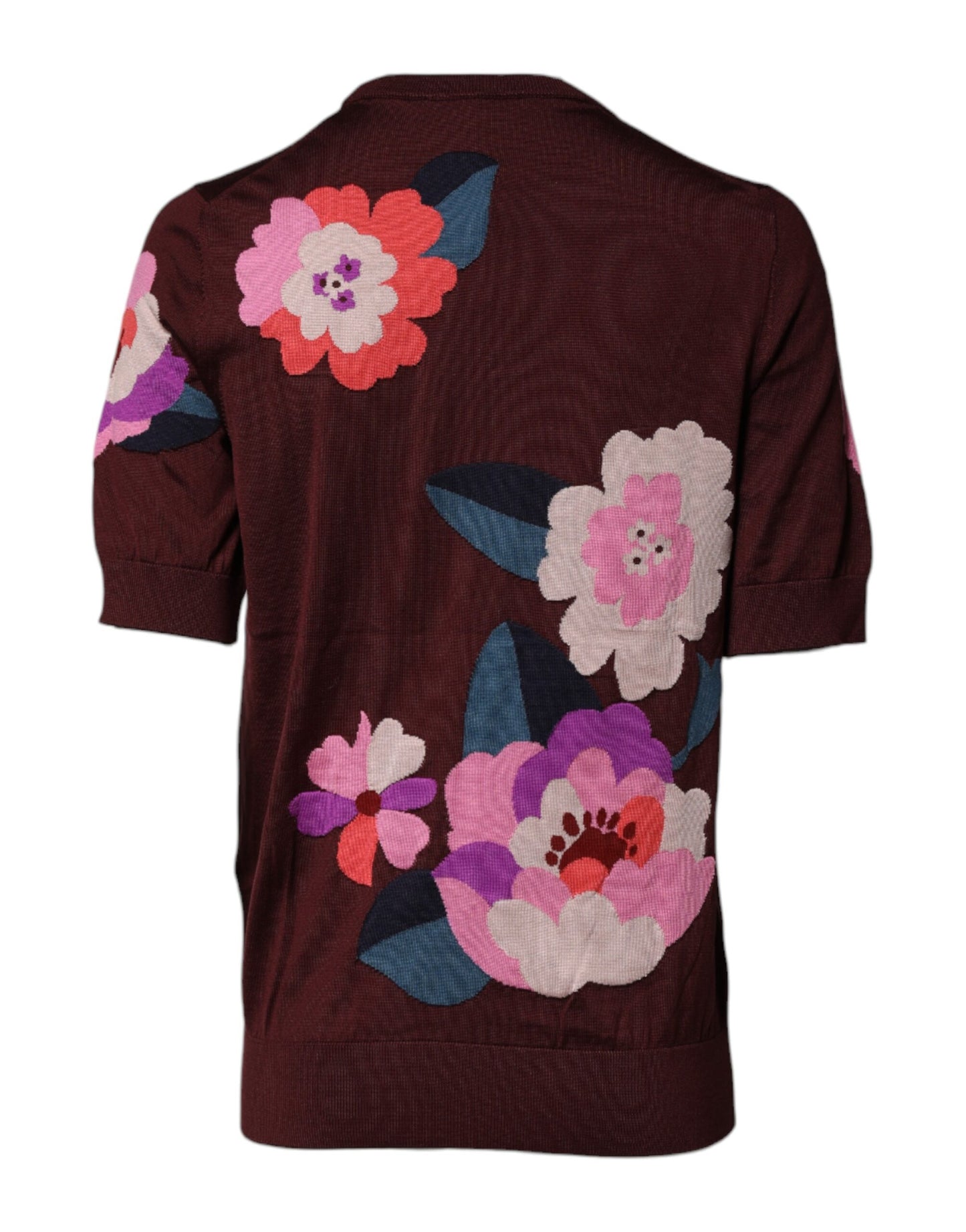 Blusa de seda con cuello redondo y estampado floral color granate