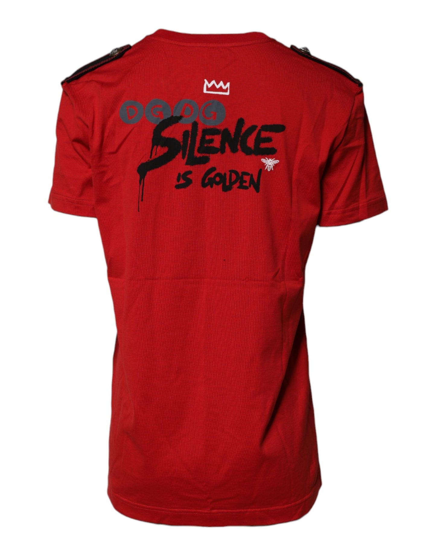Camiseta de algodón roja con cuello redondo y estampado gráfico